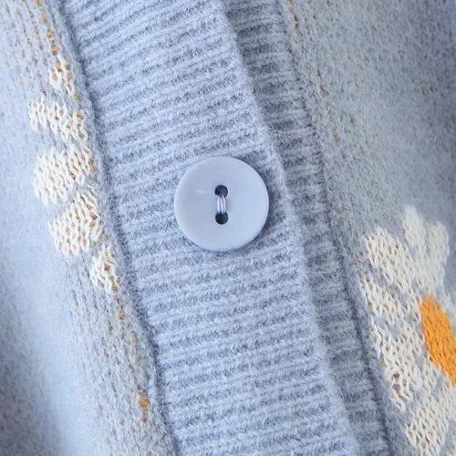 Vista 5 de Suéter holgado de manga larga Y2K para mujer, suéter de punto con botones y cuello en V