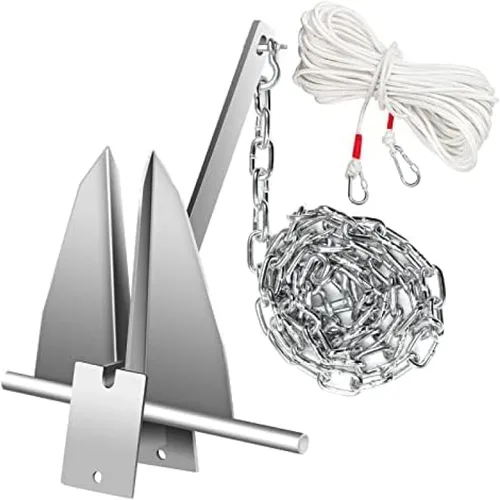 Vista 8 de Kit de anclaje para barco de 13 libras, anclaje de acero galvanizado por inmersión en caliente, ancla marina con ancla, cuerda, grilletes, cadena
