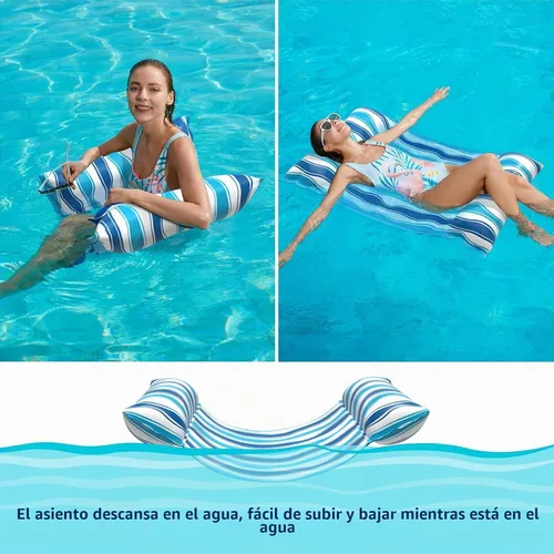 Vista 4 de Jasonwell Water Hammock Pool Floats - Fabric Inflatable Pool Hammock Float Floaties 4 in 1 (Saddle Lounge Chair Drifter) Lake Beach Floating Azul