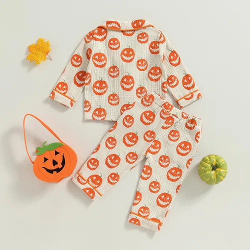Vista 3 de Conjunto de camiseta de manga larga con botones y pantalones de algodón para bebé niña y niño de Halloween