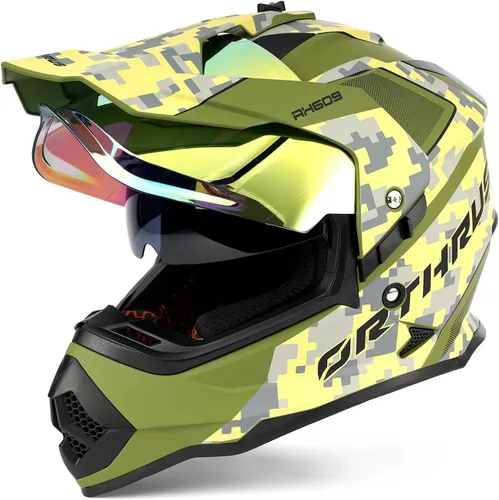 Vista 9 de Orthrus Casco de motocicleta Dual Sport Adventure certificado por DOT para adultos, doble visera y ranura de intercomunicador, ATV UTV Dirt Bike