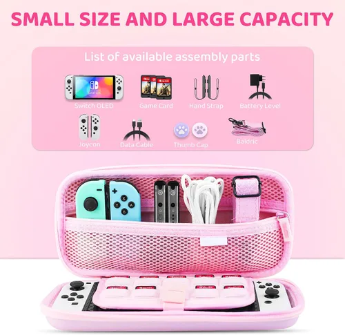 Vista 2 de GLDRAM Pink Travel Case for Nintendo Switch OLED & Accessories, Portable Carrying Case with Clear Glitter Dockable Switch OLED Protective Skin