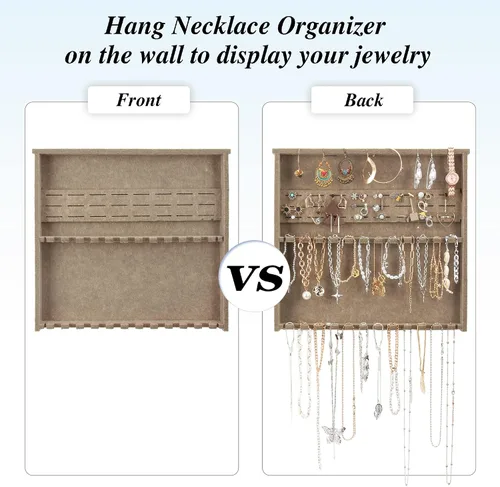 Vista 4 de JOYMOMO Organizador de joyas de fieltro para colgar en la pared, organizador de collar extraíble para almacenar varios collares, aretes, aretes