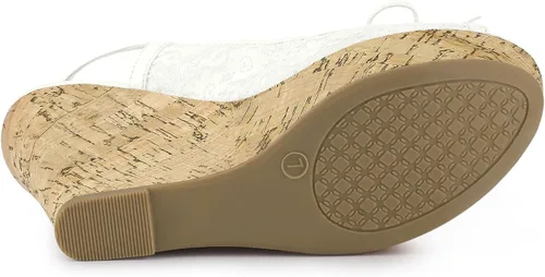 Vista 5 de Allegra K Sandalias de tacón de cuña con plataforma de encaje para mujer