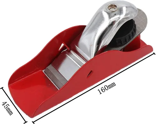 Vista 4 de Mini cepilladora de mano de 3-1/2 pulgadas ajustable roja, utilizada para procesamiento de manualidades de madera, proyectos de tallado y recorte