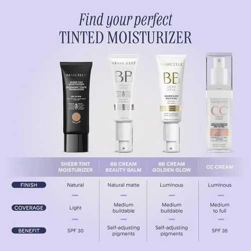 Vista 7 de Marcelle BB Cream Beauty Balm - Crema hidratante de color justo, hidratación ligera, hipoalergénica, no comedogénica, sin fragancia ni aceite, libre