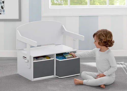 Vista 2 de Delta Children MySize - Banco de actividades convertible para niños con certificación Greenguard Gold, blanco Bianca