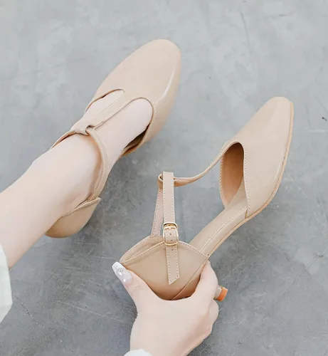 Vista 3 de DADAWEN Zapatos de tacón bajo con hebilla en T y punta cerrada para mujer, para fiesta, boda, vestido de novia