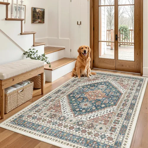 Vista 130 de Madane Alfombra lavable de 2 x 3 pies, alfombra de entrada pequeña, antideslizante, vintage, para entrada interior, alfombra de pelo bajo