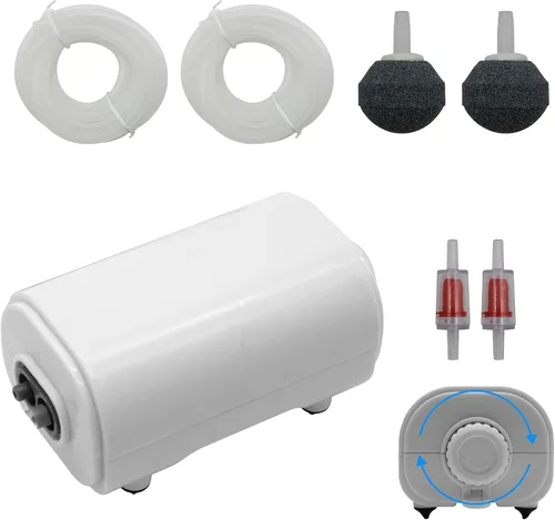 Vista 7 de Aquarium Air Pump for Fish Tank, 2 Outlets Adjustable Bubbler, Ultra Quiet & Powerful (3W/5W/10W), Includes Air Stones/Tubing/Check Valve
