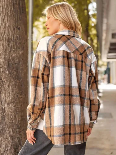 Vista 4 de AUTOMET Atuendos de otoño para mujer, ropa de moda, camisas, chaquetas de franela a cuadros con botones y manga larga 2024