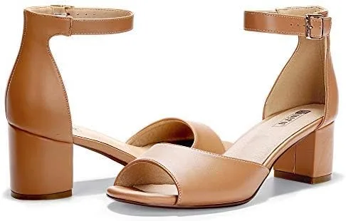 Vista 6 de IDIFU Sandalias de tacón bajo Candie para mujer, puntera abierta, correa gruesa al tobillo, zapatos de vestir de boda, 5
