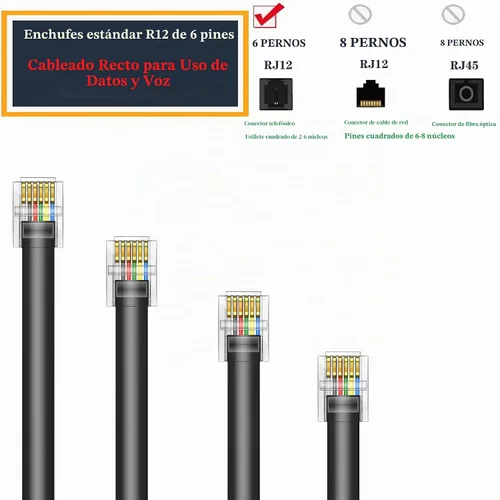 Vista 2 de LanSenSu Cable RJ12 RJ12 6P6C macho a macho recto con cable para uso de datos y voz, paquete de 2 unidades (negro, 3.3 pies)