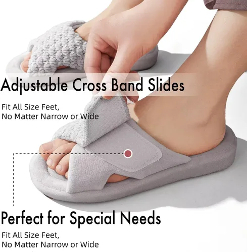 Vista 4 de Zapatillas ortopédicas ajustables con soporte de arco para mujer con espuma viscoelástica para fascitis plantar, zapatillas de casa para mujer