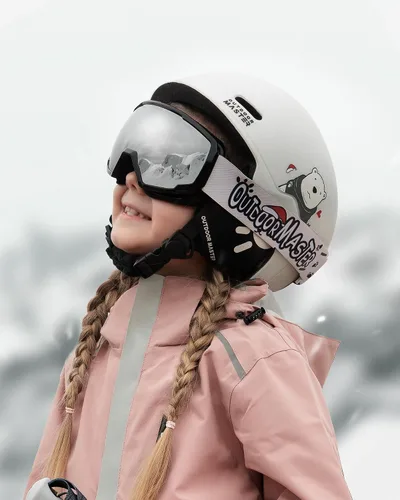 Vista 6 de OutdoorMaster - Juego de casco y gafas de esquí para niños, casco de snowboard, carcasa de PC duradera y espuma EPS, casco de nieve con 12 Blanco