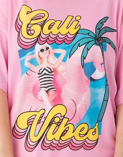 Vista 6 de Barbie Vestido de camiseta de gran tamaño para mujer Adultos California Vibes Doll Traje de verano de manga corta Ropa rosa Regalos