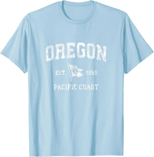 Vista 93 de Oregon Vintage barco ancla bandera diseño de West Coast Retro Tee, hombre S, Arándano