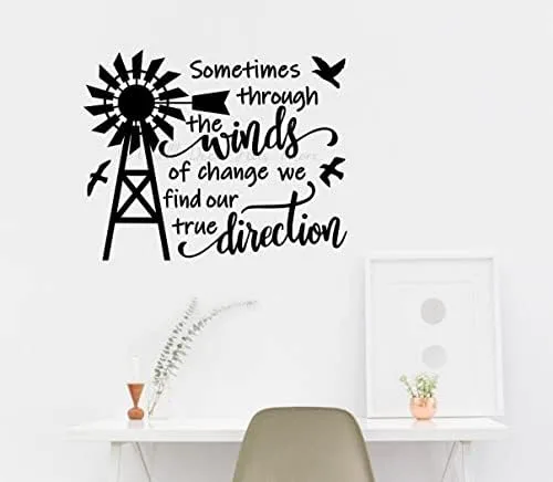 Vista 3 de Windmill Farmhouse Decor Decal Winds True Direction - Calcomanías de arte para pared, 23 x 18 pulgadas, color negro