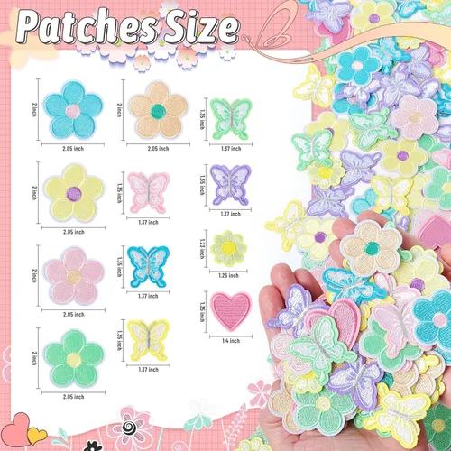 Vista 3 de NICEVINYL Parches para planchar con flores para la ropa: 100 piezas 100 parches pastel