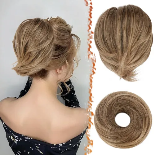 Vista 29 de BARSDAR Extensiones de Moño de Cabello Liso - Extensiones de Moño de Cola de Caballo Corta y Lisa para Mujeres, Coleteros de Moño de Cabello