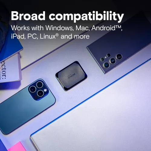 Vista 5 de Crucial X10 SSD portátil de 4 TB, hasta 2,100 MB/s, USB 3.2 USB-C, unidad externa de estado sólido, compatible con Windows, Mac y Android, Negro
