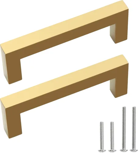 Vista 24 de Tiradores para gabinete dorados, manijas cuadradas para cajones, paquete de 2, manijas de acero inoxidable para cocina de 13-4/5 pulgadas, herrajes