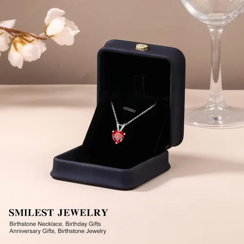 Vista 7 de SMILEST Dainty Heart Birthstone Necklace for Women, 925 Sterling Silver 01-enero-granate rojo