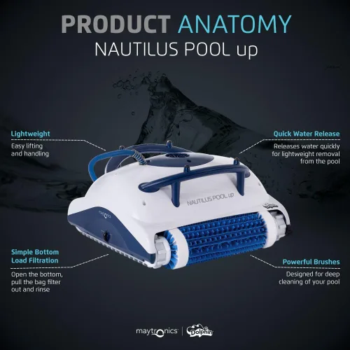 Vista 38 de Dolphin E10 - Aspiradora robótica automática para piscina, cepillo de limpieza activo, acceso a filtros de carga superior, ideal para piscinas sobre