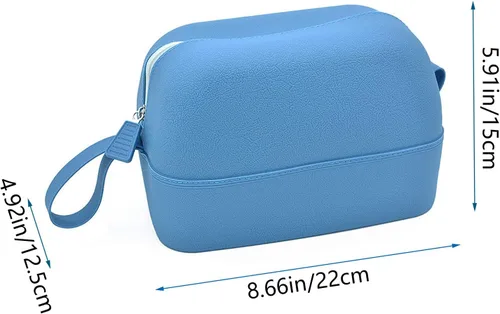 Vista 2 de Bolsa de maquillaje impermeable, bolsa de aseo de silicona, bolsa de almacenamiento de viaje portátil, bolsa de cosméticos lavable de gran Azul