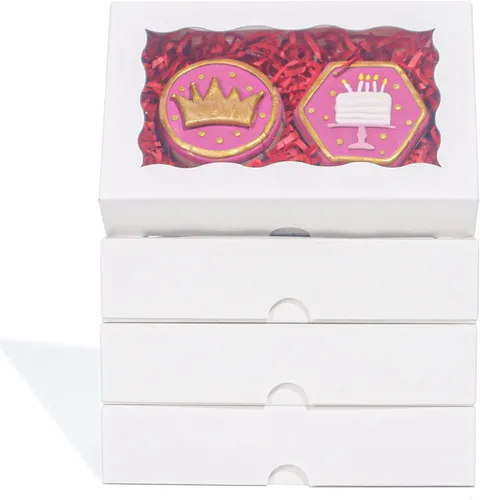 Vista 7 de RomanticBaking Paquete de 12 cajas de galletas autoemergentes para 2 galletas de 7 x 4 3/8 pulgadas x 1 1/2 pulgadas, cajas de panadería de papel