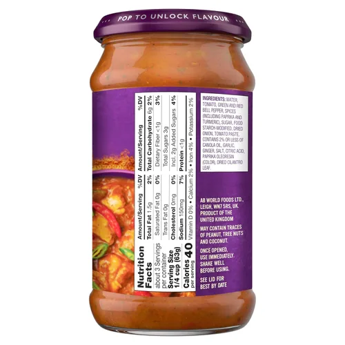 Vista 2 de PATAKS Jalfrezi - Salsa picante de curry picante y pimiento dulce, 15 onzas