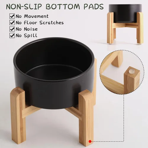 Vista 4 de Tazón de cerámica elevado/relevado negro Petygooing para razas pequeñas de perros, plato de comida y agua para perros con soporte, cuenco