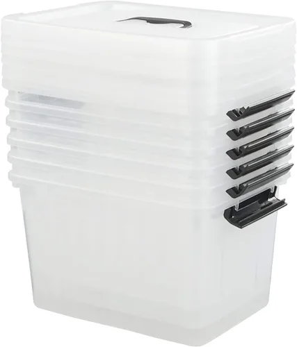 Vista 9 de Paquete de 4 cajas de plástico de 20 L, contenedores de almacenamiento transparentes con tapas/asas