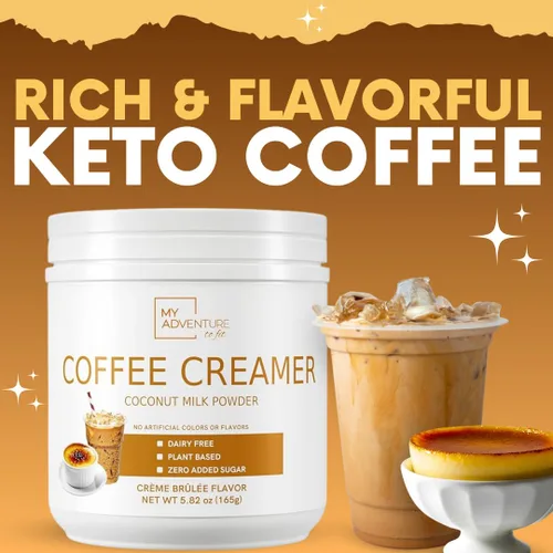 Vista 7 de Crema de café en polvo sin lácteos, crema en polvo sin azúcar para café caliente o helado, crema keto para mujeres y hombres, crema de coco baja