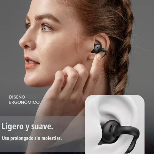 Vista 2 de Auriculares con clip de oreja abierta, auriculares inalámbricos Bluetooth 5.3 12 horas de reproducción, DT5.0 a prueba de fugas, micrófono