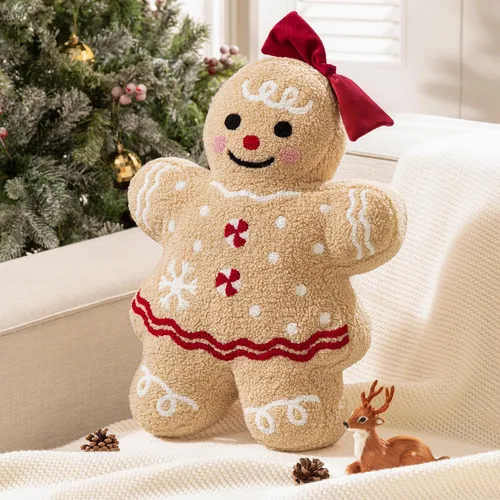 Vista 11 de Phantoscope Almohada Decorativa de Feliz Navidad Pan de Jengibre, Almohadas de Peluche Teddy Navideñas con Forma de Pan de Jengibre con Gorro