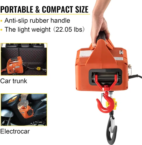 Vista 6 de Cabrestante eléctrico 3 en 1, cabrestante eléctrico portátil de 880 libras, grúa de cabrestante eléctrico de 1500 W 110 V, altura de elevación de 62