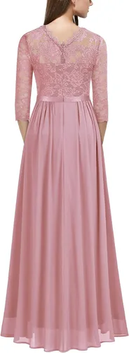 Vista 2 de Miusol Vestido largo formal de dama de honor con encaje floral y manga 34 para mujer