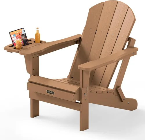 Vista 70 de SERWALL Silla Adirondack plegable para exteriores, silla de patio con portavasos - Ejército