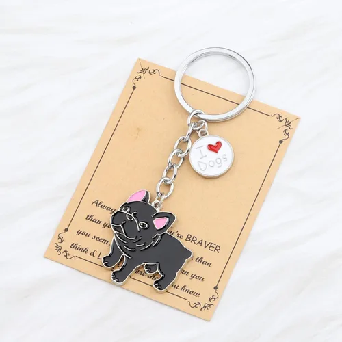 Vista 4 de BNQL Llavero de regalo de bulldog francés negro, regalo para los amantes del bulldog francés, regalo para el dueño de bulldog francés, llavero
