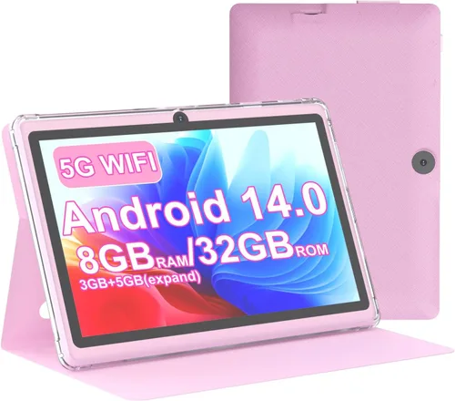 Vista 9 de Tablet 7Inch Android 14.0 con funda protectora, 3GBRAM+32GB ROM, pantalla IPS, cámara dual, Bluetooth 5.0 WiFi Tab (negro)