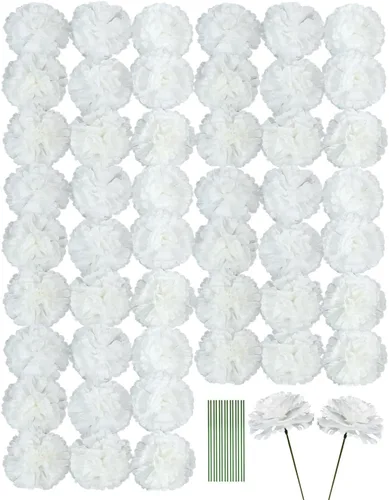 Vista 10 de Flor de clavel artificial, 50 cabezas de flores sintéticas de seda azul con Azul Oscuro