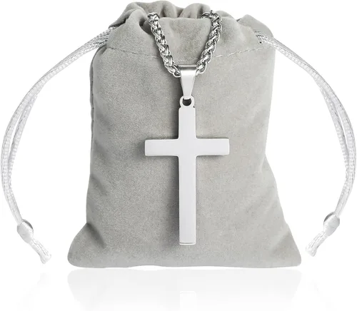 Vista 6 de RS Collar de cruz para hombres, niños y mujeres, de 16 a 24 pulgadas, cadena colgante de cruz de acero inoxidable, regalo religioso, Acero