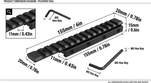 Vista 2 de GOTICAL Extensión de ranura Airgun de perfil bajo/.22 Dovetail Weaver Picatinny Rail Adapter Scope Mount Converter..
