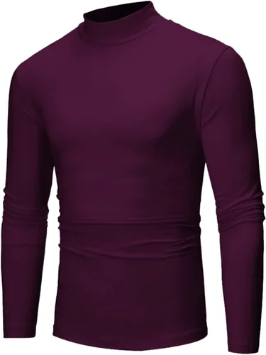 Vista 4 de Camisetas negras para hombre 2023 de manga larga cuello alto cálido suéter casual suave cómodo sólido Mock Pullover Undershirt