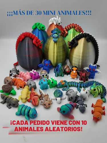 Vista 2 de Paquete de 10 minianimales misteriosos, figuras articuladas impresas en 3D, diseños únicos y divertidos, incluye huevo misterioso, alivio del estrés