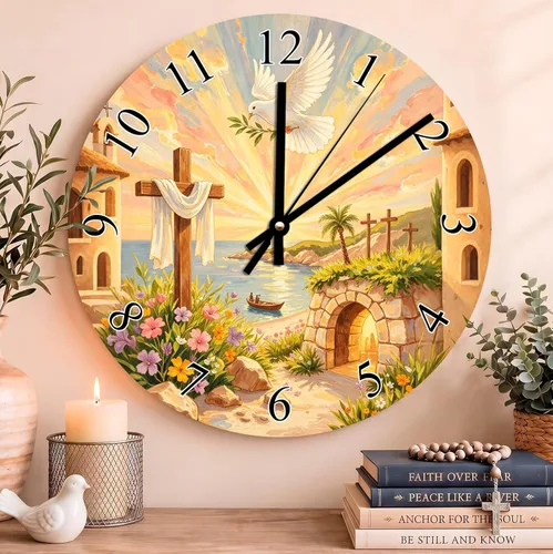 Vista 68 de Reloj de pared con versículo bíblico, con cita religiosa, reloj de madera, texto inspirador cristiano, reloj de madera rústico personalizado