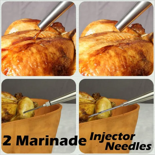 Vista 3 de Baster de acero inoxidable para pavo con cepillo de limpieza, jeringa de grado alimenticio para cocinar y rociar con 2 agujas inyectoras de adobo