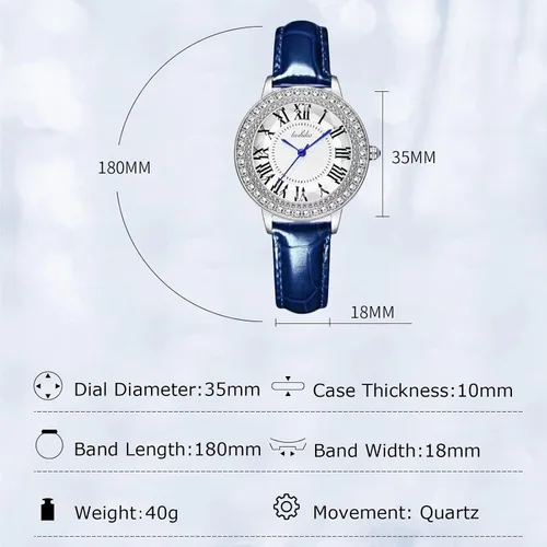 Vista 5 de RORIOS Reloj analógico de cuarzo para mujer con correa de cuero, esfera de cielo estrellado, reloj de pulsera impermeable con diamantes para mujer