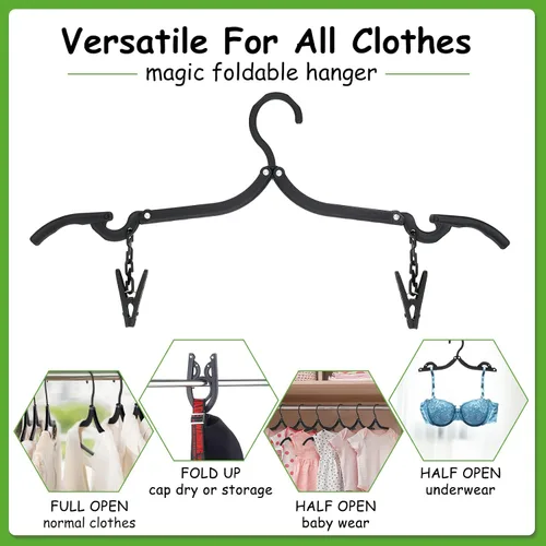 Vista 4 de Perchas plegables de viaje plegables con clips, perchas plegables portátiles plegables para colgar abrigos, estante de secado de viaje para ropa